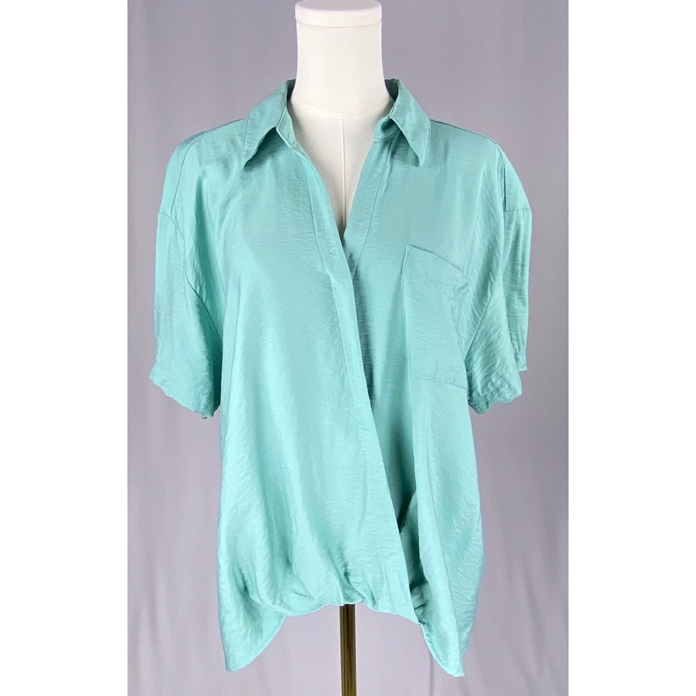 Simply Vera Vera Wang Drapey Surplice Top in Mint Blue Aqua‎ XXL Modern Casual